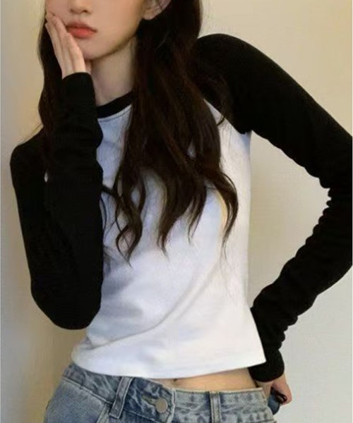 CHUN CHUN NOTES(チュンチュンノーツ)の「シンプル配色ラウンドネックフィット長袖シャツ(Tシャツ/カットソー・レディース・グレー/ホワイト・M)」の18枚目の写真