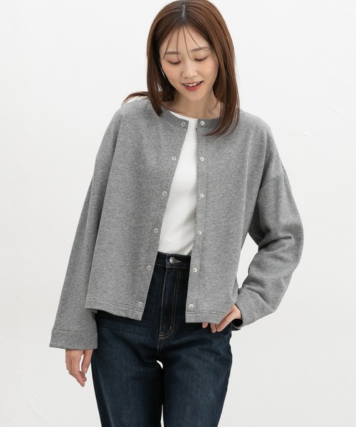 Honeys(ハニーズ)の「配色クルーネックカーデ(カーディガン/ボレロ・レディース・ヘザーチャコール/レンガ/グリーン/ブラック/アイボリー・F)」の3枚目の写真