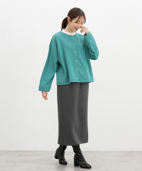 Honeys(ハニーズ)の「配色クルーネックカーデ(カーディガン/ボレロ・レディース・ヘザーチャコール/レンガ/グリーン/ブラック/アイボリー・F)」の10枚目の写真
