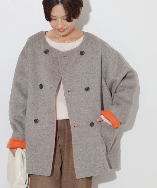 JOURNAL STANDARD relume（ジャーナルスタンダード　レリューム）の「リバーシブルノーカラーショートコート（ノーカラーコート・レディース・ブラック系その他/ライトグレー/ブラウン・38/36）」の2枚目の写真