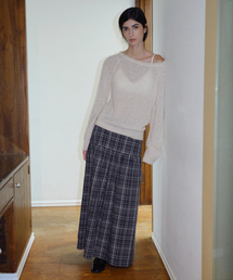 CHECK YOKE LONG SKIRT - NAVY