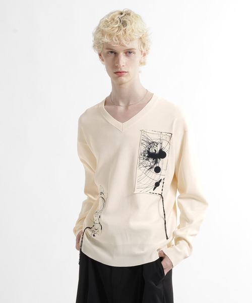 HARE(ハレ)の「ドローイングパッチVニット(HARE)(ニット/セーター・メンズ・ホワイト/ブラック・FREE)」の15枚目の写真