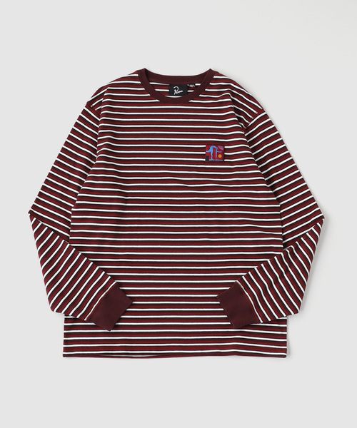 By Parra(バイパラ)の「by Parra Tripped stripes pique Long Sleeve T-Shirt(Tシャツ/カットソー・メンズ・ボルドー・LARGE/MEDIUM)」の1枚目の写真