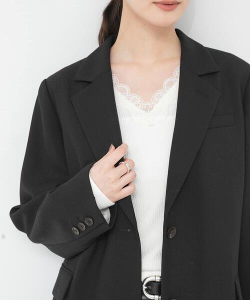 URBAN RESEARCH(アーバンリサーチ)の「V-NECK LACE RIB TOPS(Tシャツ/カットソー・レディース・オフホワイト/ブラック・FREE)」の2枚目の写真