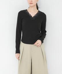 V-NECK LACE RIB TOPS