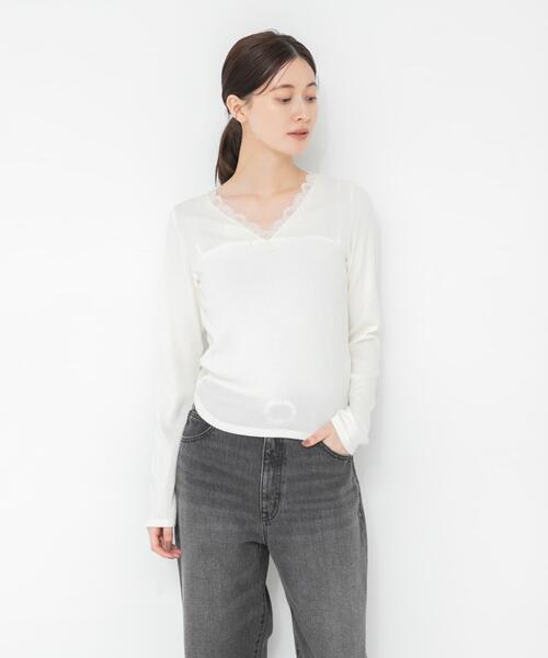 URBAN RESEARCH(アーバンリサーチ)の「V-NECK LACE RIB TOPS(Tシャツ/カットソー・レディース・オフホワイト/ブラック・FREE)」の16枚目の写真