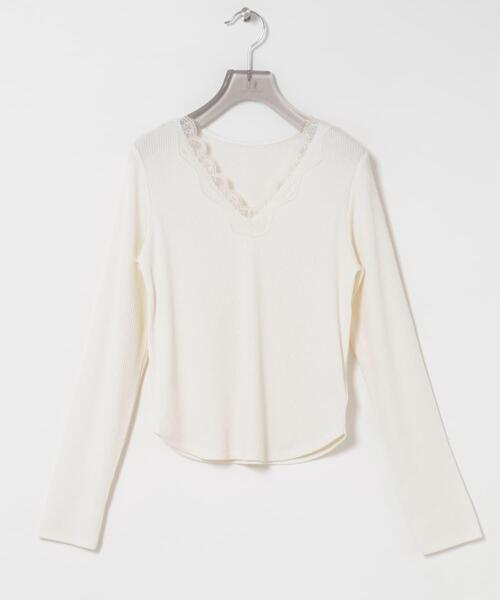 URBAN RESEARCH(アーバンリサーチ)の「V-NECK LACE RIB TOPS(Tシャツ/カットソー・レディース・オフホワイト/ブラック・FREE)」の20枚目の写真
