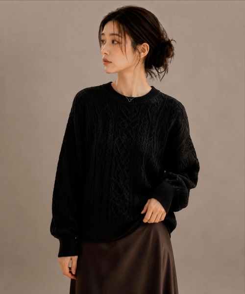 United store(ユナイテッドストア)の「オーバーサイズケーブルニットプルオーバー(ニット/セーター・レディース・グレー/ブラック・FREE)」の1枚目の写真