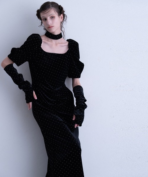atlo(アトロ)の「グリント ベロア チョーカー パーティードレス セレモニー ミモレ丈&袖あり 結婚式二次会 フォーマル お呼ばれ オケージョンドレス 同窓会成人式(ドレス・レディース・ダークブラウン/ブラック/チャコール・L/M/S)」の13枚目の写真
