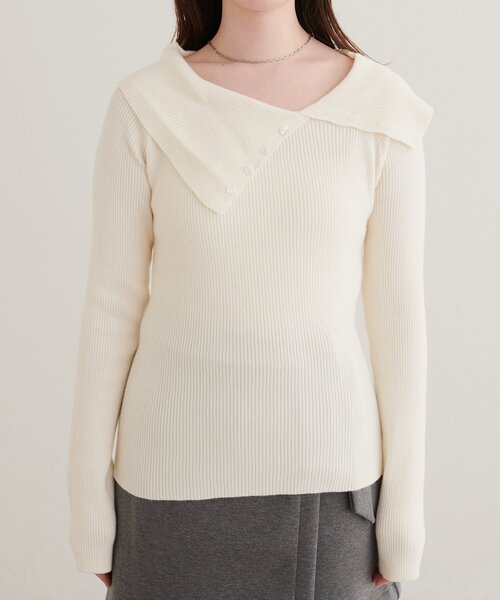 natural couture（ナチュラルクチュール）の「アシメカラーオフショルニット（ニット/セーター・レディース・ネイビー/ボルドー/チャコールグレー/ブルー/グレイッシュベージュ/アイボリー・FREE）」の11枚目の写真