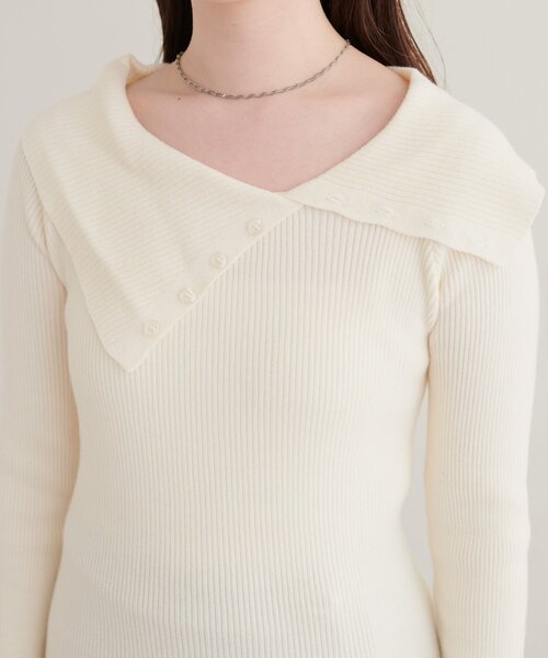 natural couture（ナチュラルクチュール）の「アシメカラーオフショルニット（ニット/セーター・レディース・ネイビー/ボルドー/チャコールグレー/ブルー/グレイッシュベージュ/アイボリー・FREE）」の14枚目の写真