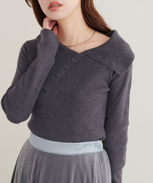 natural couture（ナチュラルクチュール）の「アシメカラーオフショルニット（ニット/セーター・レディース・ネイビー/ボルドー/チャコールグレー/ブルー/グレイッシュベージュ/アイボリー・FREE）」の17枚目の写真