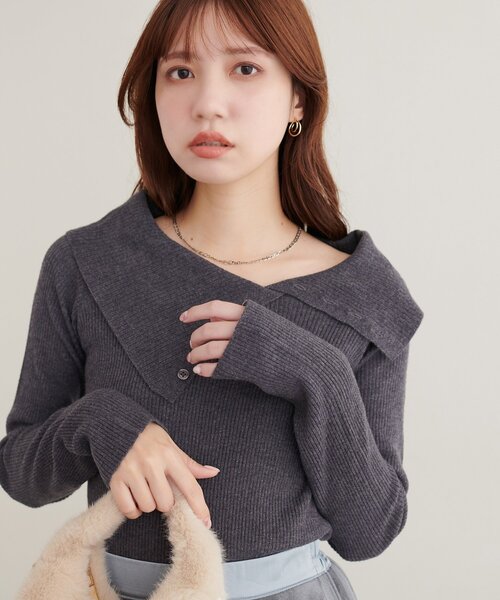 natural couture（ナチュラルクチュール）の「アシメカラーオフショルニット（ニット/セーター・レディース・ネイビー/ボルドー/チャコールグレー/ブルー/グレイッシュベージュ/アイボリー・FREE）」の18枚目の写真