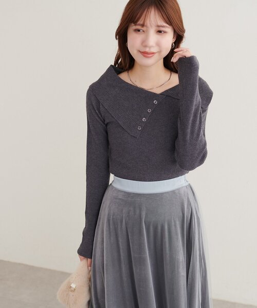 natural couture（ナチュラルクチュール）の「アシメカラーオフショルニット（ニット/セーター・レディース・ネイビー/ボルドー/チャコールグレー/ブルー/グレイッシュベージュ/アイボリー・FREE）」の19枚目の写真
