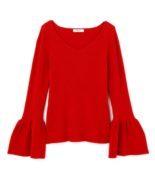 NATURAL BEAUTY BASIC（ナチュラルビューティーベーシック）の「フレアスリーブリブニット（ニット/セーター・レディース・ブラック/ホワイト系その他/レッド・MEDIUM）」の4枚目の写真