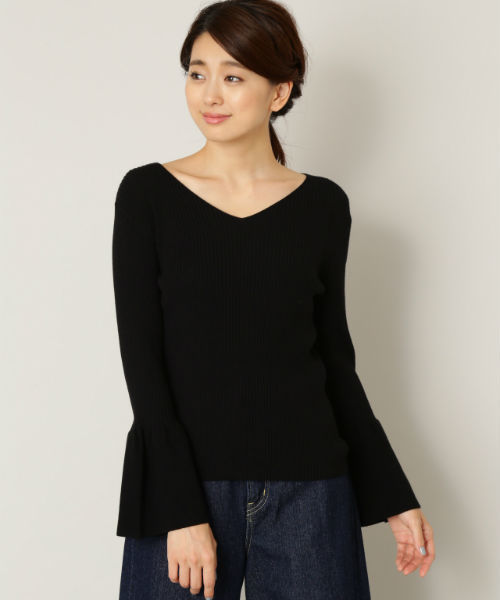 NATURAL BEAUTY BASIC（ナチュラルビューティーベーシック）の「フレアスリーブリブニット（ニット/セーター・レディース・ブラック/ホワイト系その他/レッド・MEDIUM）」の11枚目の写真