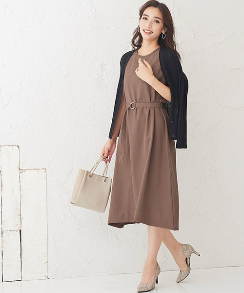 ワンピース ワンピースベルト付き ノースリーブロングワンピース 袖なし ワンピース Pierrot ピエロ のファッション