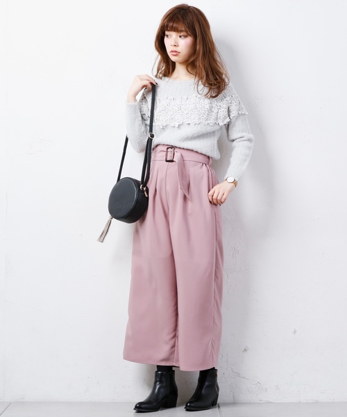 natural couture（ナチュラルクチュール）の「レースフェザーリブニット（ニット/セーター・レディース・オフホワイト/ブラック/グレー/パープル系その他・FREE）」の4枚目の写真