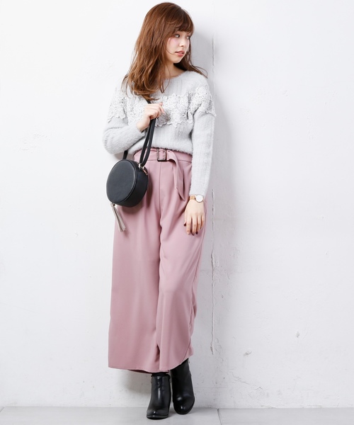 natural couture（ナチュラルクチュール）の「レースフェザーリブニット（ニット/セーター・レディース・オフホワイト/ブラック/グレー/パープル系その他・FREE）」の6枚目の写真