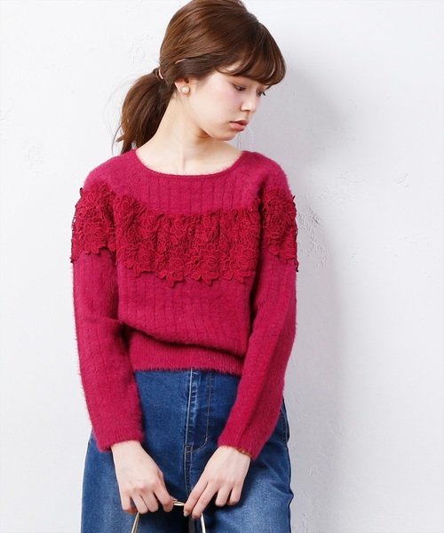 natural couture（ナチュラルクチュール）の「レースフェザーリブニット（ニット/セーター・レディース・オフホワイト/ブラック/グレー/パープル系その他・FREE）」の12枚目の写真