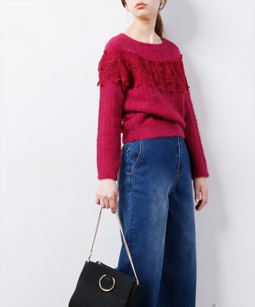 natural couture（ナチュラルクチュール）の「レースフェザーリブニット（ニット/セーター・レディース・オフホワイト/ブラック/グレー/パープル系その他・FREE）」の9枚目の写真