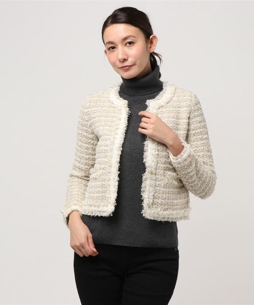 タグ付き未使用　エストネーション　ニット　ノーカラー　ジャケット　レディース ESTNATION（エストネーション）の「ESTNATION ノーカラーニット