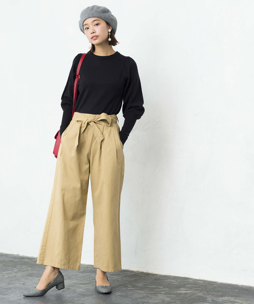 WEGO（ウィゴー）の「WEGO/チノウエストリボンタックワイドパンツ（チノパンツ・レディース・ベージュ/カーキ/ネイビー・LARGE/MEDIUM/SMALL）」の7枚目の写真