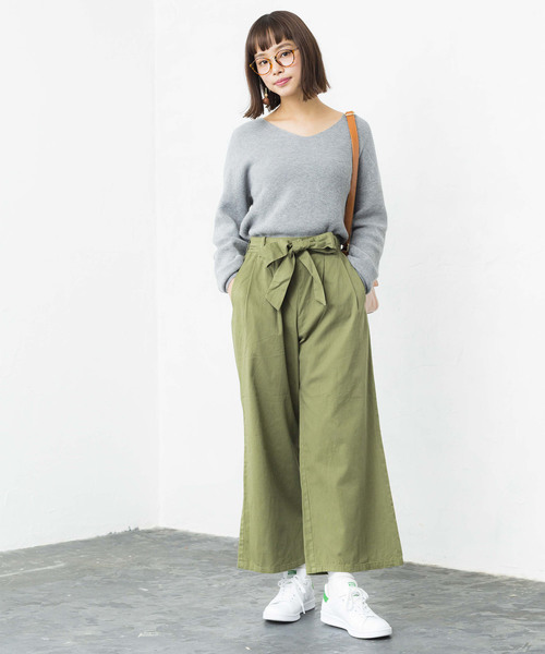 WEGO（ウィゴー）の「WEGO/チノウエストリボンタックワイドパンツ（チノパンツ・レディース・ベージュ/カーキ/ネイビー・LARGE/MEDIUM/SMALL）」の9枚目の写真