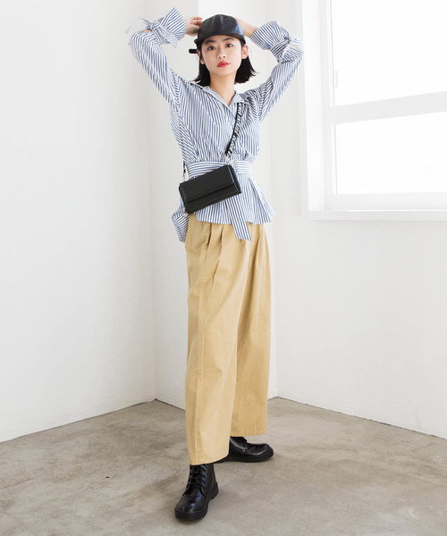 WEGO（ウィゴー）の「WEGO/チノウエストリボンタックワイドパンツ（チノパンツ・レディース・ベージュ/カーキ/ネイビー・LARGE/MEDIUM/SMALL）」の14枚目の写真