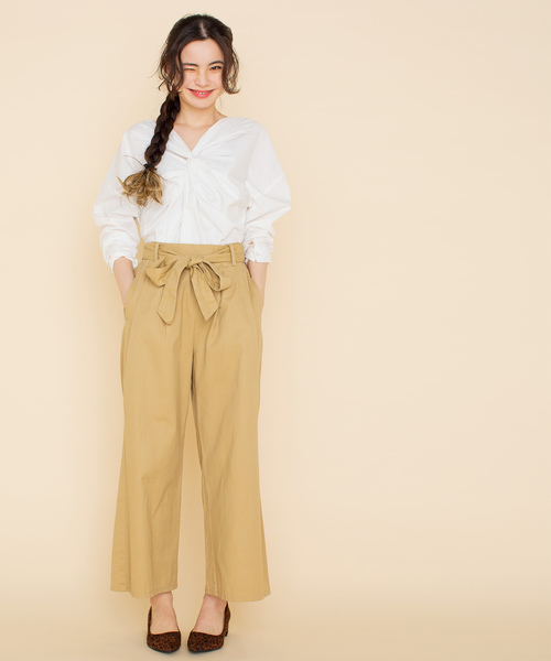 WEGO（ウィゴー）の「WEGO/チノウエストリボンタックワイドパンツ（チノパンツ・レディース・ベージュ/カーキ/ネイビー・LARGE/MEDIUM/SMALL）」の18枚目の写真