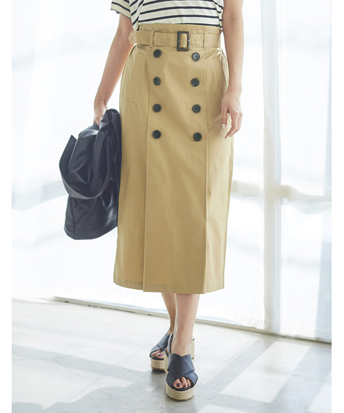 Re:EDIT（リエディ）の「綿ツイルフロントタックセミタイトスカート（スカート・レディース・ベージュ/ネイビー/ライトベージュ/カーキ・MEDIUM）」の2枚目の写真