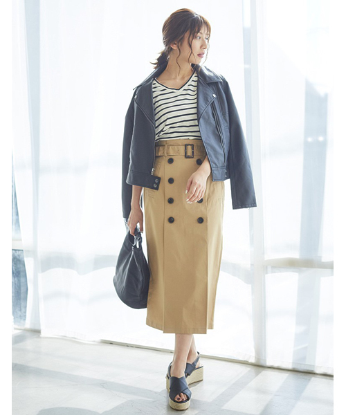 Re:EDIT（リエディ）の「綿ツイルフロントタックセミタイトスカート（スカート・レディース・ベージュ/ネイビー/ライトベージュ/カーキ・MEDIUM）」の14枚目の写真