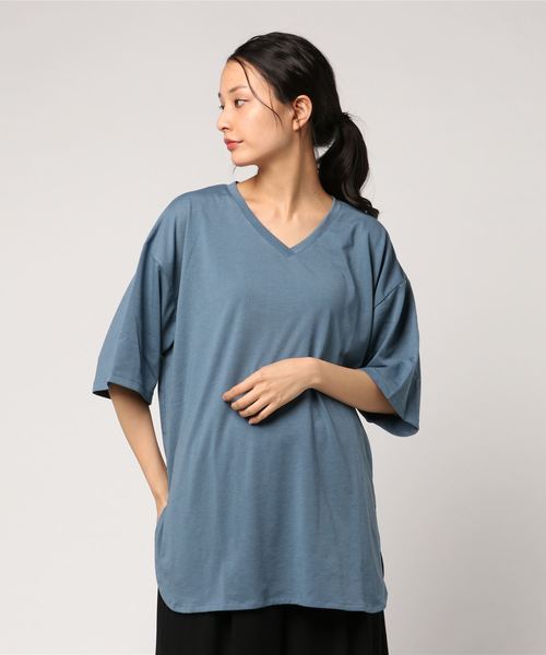 VENCEEXCHANGE（ヴァンスエクスチェンジ）の「スリット入りチュニック（Tシャツ/カットソー・レディース・ホワイト/ブラック/ブルー/ベージュ・M）」の9枚目の写真