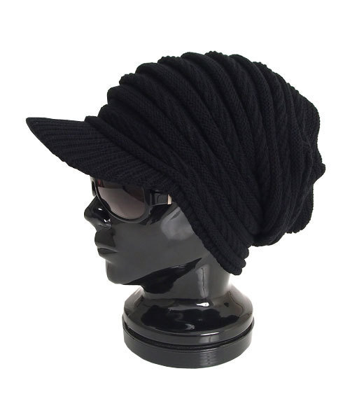 TopIsm（トップイズム）の「ユニセックス つば付き無地ニットキャップ（ニットキャップ/ビーニー・メンズ・ブラック/ネイビー/ブラック×ホワイト/チャコール/ライトベージュ/ワイン/ホワイト/杢グレー/チャコールグレー/グリーン・F）」の2枚目の写真