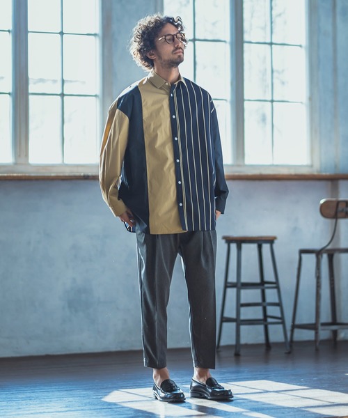 ANGENEHM(アンゲネーム)の「ms4193-Stripe Combination Crazy Over Size Long Sleeve Shirts シャツ(MADE IN JAPAN)(シャツ/ブラウス・メンズ・ベージュ/ネイビー・S/M/L)」の18枚目の写真