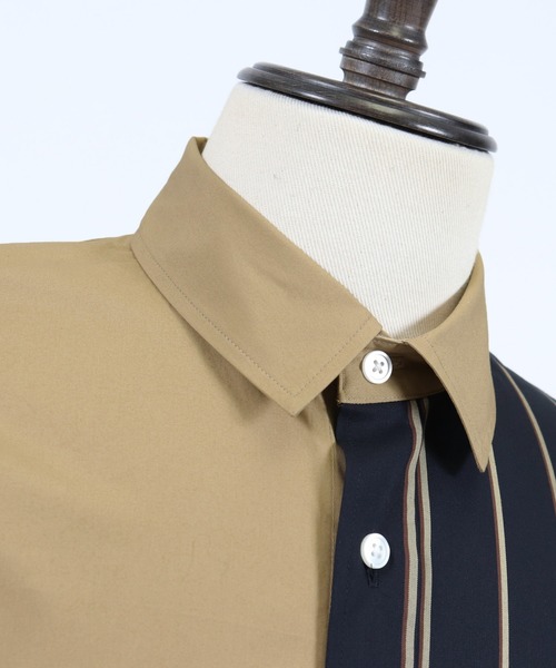 ANGENEHM(アンゲネーム)の「ms4193-Stripe Combination Crazy Over Size Long Sleeve Shirts シャツ(MADE IN JAPAN)(シャツ/ブラウス・メンズ・ベージュ/ネイビー・S/M/L)」の12枚目の写真