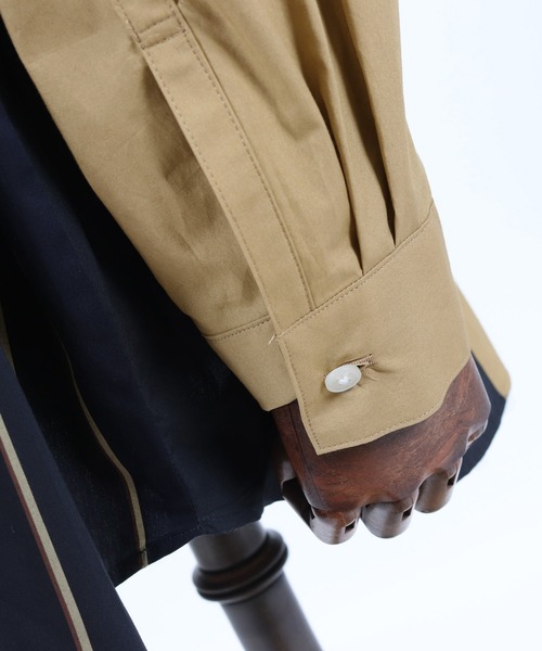 ANGENEHM(アンゲネーム)の「ms4193-Stripe Combination Crazy Over Size Long Sleeve Shirts シャツ(MADE IN JAPAN)(シャツ/ブラウス・メンズ・ベージュ/ネイビー・S/M/L)」の5枚目の写真