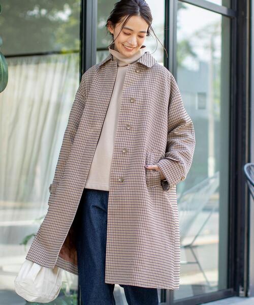 coen（コーエン）の「チェック柄ステンカラーコート#（ステンカラーコート・レディース・ベージュ/ブラウン・FREE）」の13枚目の写真