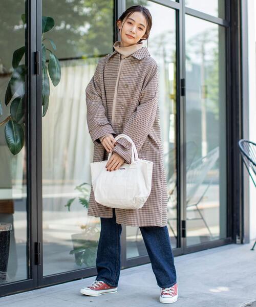 coen（コーエン）の「チェック柄ステンカラーコート#（ステンカラーコート・レディース・ベージュ/ブラウン・FREE）」の10枚目の写真