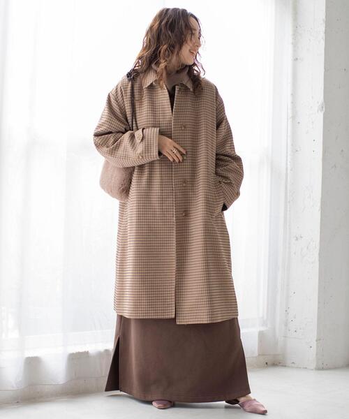 coen（コーエン）の「チェック柄ステンカラーコート#（ステンカラーコート・レディース・ベージュ/ブラウン・FREE）」の19枚目の写真
