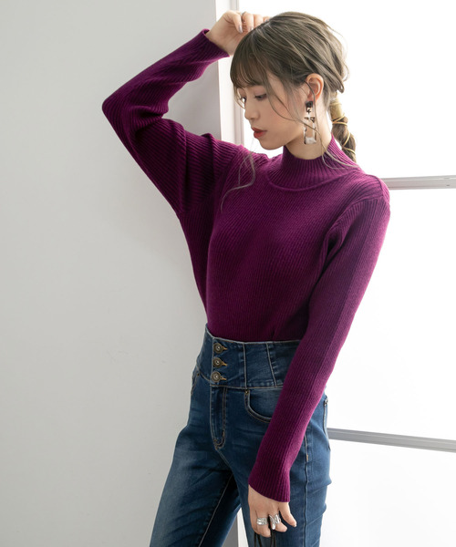 Newlyme（ニューリーミー）の「タートルネックリブニットプルオーバー（ニット/セーター・レディース・ブラック/ベージュ/パープル/グリーン/アイボリー/ボルドー/キャメル/ブラウン/セージグリーン/ブルー・MEDIUM/LARGE/X-LARGE/SMALL）」の8枚目の写真