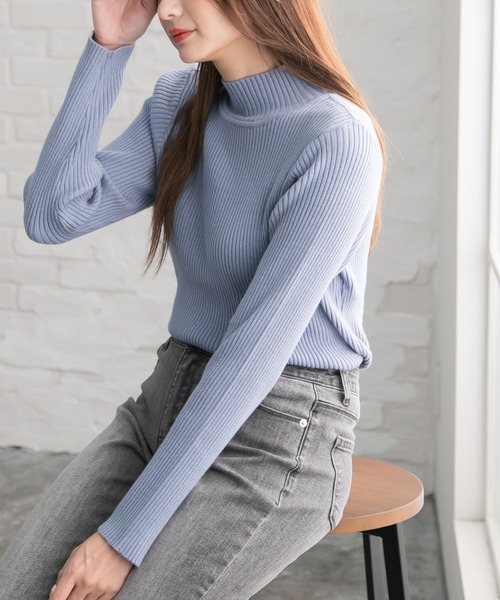 Newlyme（ニューリーミー）の「タートルネックリブニットプルオーバー（ニット/セーター・レディース・ブラック/ベージュ/パープル/グリーン/アイボリー/ボルドー/キャメル/ブラウン/セージグリーン/ブルー・MEDIUM/LARGE/X-LARGE/SMALL）」の7枚目の写真