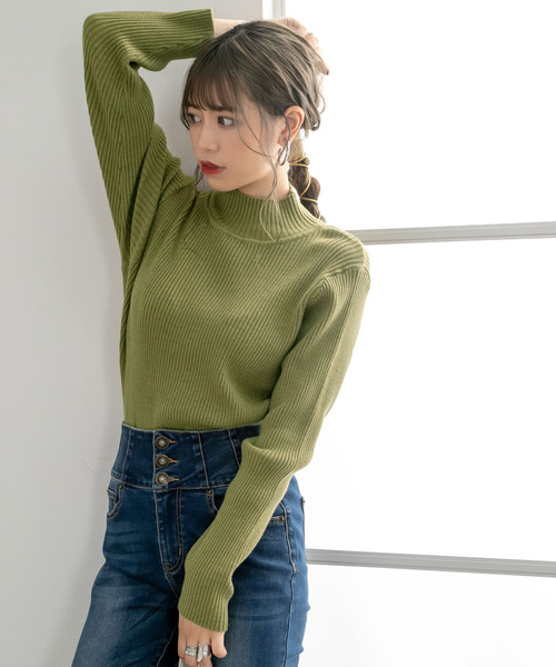 Newlyme（ニューリーミー）の「タートルネックリブニットプルオーバー（ニット/セーター・レディース・ブラック/ベージュ/パープル/グリーン/アイボリー/ボルドー/キャメル/ブラウン/セージグリーン/ブルー・MEDIUM/LARGE/X-LARGE/SMALL）」の5枚目の写真