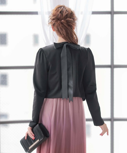 Retica(レティカ)の「ボレロ 結婚式 ショート丈 長袖 Uネック ノーカラー ジャケット フォーマル 二次会 パーティー お呼ばれ 入園式 入学式(カーディガン/ボレロ・レディース・ブラック/ホワイト・M)」の7枚目の写真