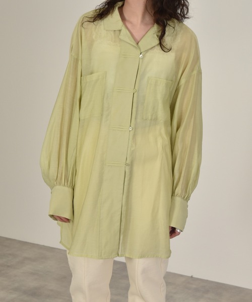 w closet（ダブルクローゼット）の「ボリューム袖シアーチャイナシャツ（シャツ/ブラウス・レディース・オレンジ/アイボリー/ライム・FREE）」の3枚目の写真