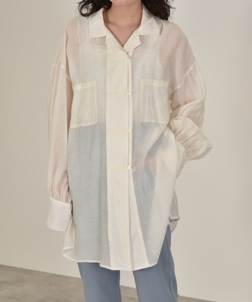 w closet（ダブルクローゼット）の「ボリューム袖シアーチャイナシャツ（シャツ/ブラウス・レディース・オレンジ/アイボリー/ライム・FREE）」の2枚目の写真