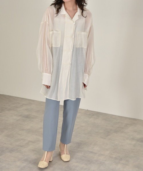 w closet（ダブルクローゼット）の「ボリューム袖シアーチャイナシャツ（シャツ/ブラウス・レディース・オレンジ/アイボリー/ライム・FREE）」の22枚目の写真