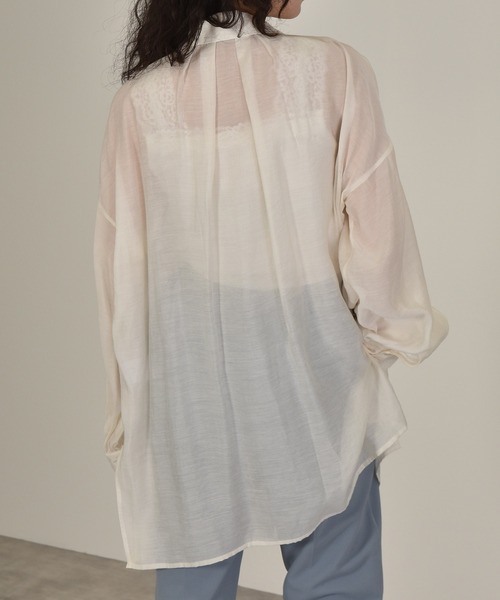 w closet（ダブルクローゼット）の「ボリューム袖シアーチャイナシャツ（シャツ/ブラウス・レディース・オレンジ/アイボリー/ライム・FREE）」の14枚目の写真