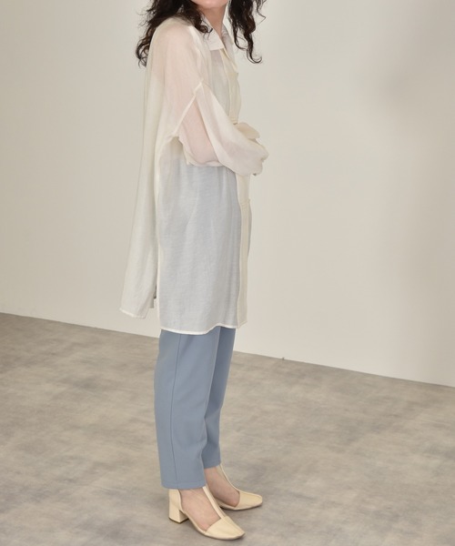 w closet（ダブルクローゼット）の「ボリューム袖シアーチャイナシャツ（シャツ/ブラウス・レディース・オレンジ/アイボリー/ライム・FREE）」の4枚目の写真