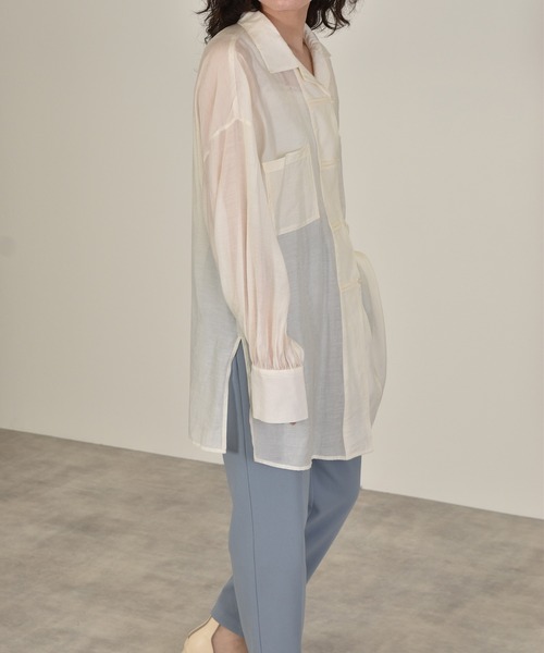 w closet（ダブルクローゼット）の「ボリューム袖シアーチャイナシャツ（シャツ/ブラウス・レディース・オレンジ/アイボリー/ライム・FREE）」の15枚目の写真